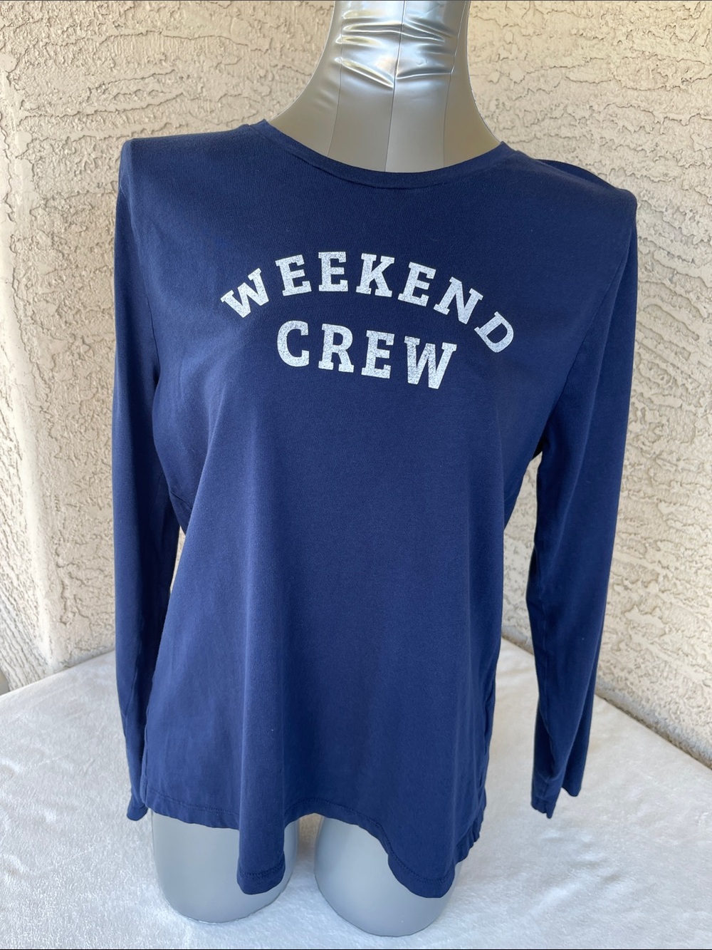 J. Crew Factory Navy Long-Sleeve 'WEEKEND CREW' Tee with White Lettering